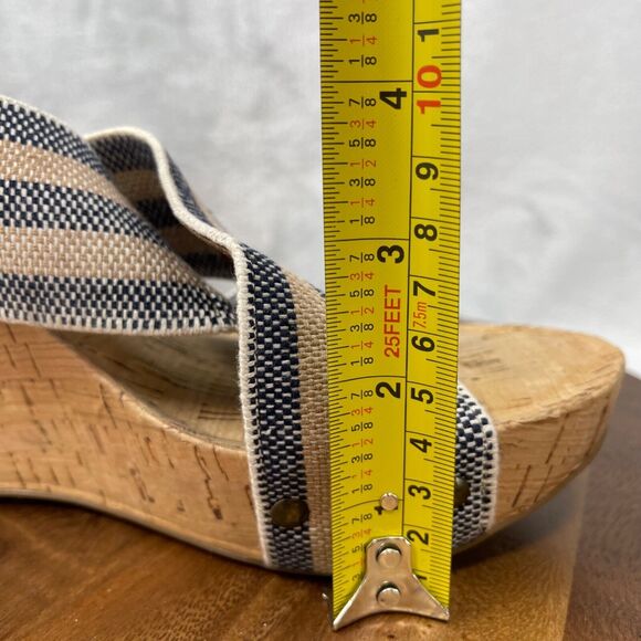 Lucky Brand Sandals 9.5 M Platform Wedge Blue Striped Linen Cork Heel Miller2 - Picture 9 of 14